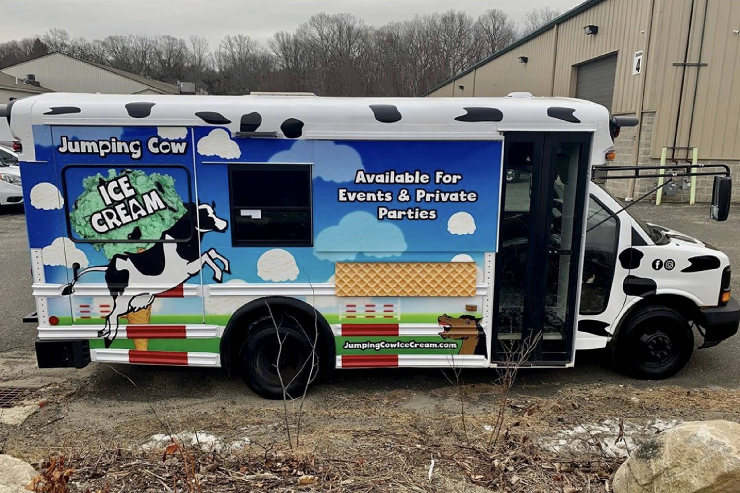 Jumping Cow school-bus ice cream parlor exterior